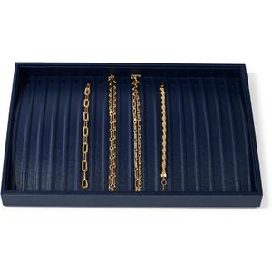Blue Leather Jewelry Tray Necklace Display Tray Jewelry Drawer Organizer Necklace Bracelet Holder Organizer Stackable Jewelry Trays Necklace Bracelet Storage Display (Blue)