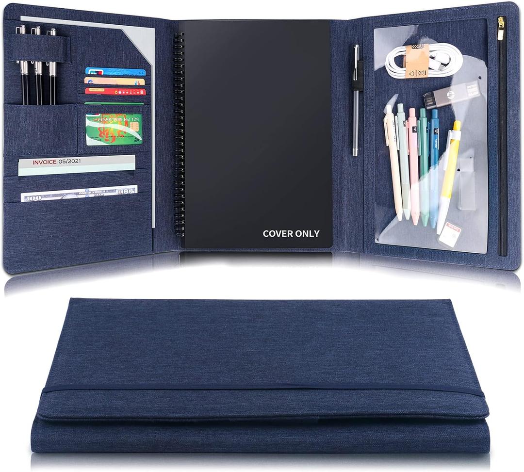 Trifold Planner Cover for Rocketbook Smart Notebook | Fits Letter Size/A4/8.5x11 Inch | Waterproof Portfolio Organizer with File Storage & Accessory Protection (Blue)