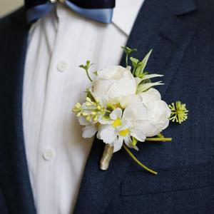 Latious Wedding Rose Boutonniere Groom Flower Buttonholes Prom Suit Decoration for Men (White)