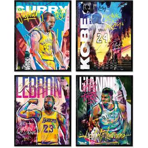 Famous Basketball Star Posters Wall Art, 8x10 Inch Canvas Prints Unframed Set of 4, Basketball Posters for Boys Bedroom Dcor