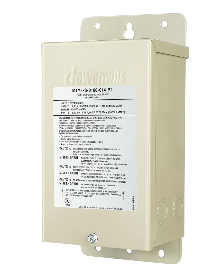 DEWENWILS 100W Pool Light Transformer, 120V AC to 12V/13V/14V AC, Multi-tap Low Voltage Transformer for Swimming Pool Lighting, Spa, Landscape & Fountain Lights, Outdoor Lighting Products, UL Listed