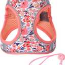 M Peach Flower Pattern Dog Harness and Leash Set,No Escape Puppy Harnesses for Training WalkingBreathable Adjustable Puppy Vest for Dogs, Cats (Peach, M)