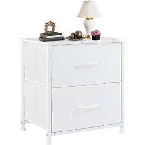 DUMOS Nightstand Small Dresser with 2 Fabric Drawers Side Tables Bedroom End Table Kids Bedside Storage Furniture for 20 inch Tall Night Stand for Closet, Entryway, College Dorm, White, 11.8"D x 18"W x 20"H