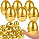 24 Pcs 3.1" Large Golden Plastic Easter Eggs Empty Fillable Easter Basket Stuffers Perfect for Surprise Egg Hunt Game Shiny Metallic Gold Egg Shells for Filling Treats Filler Kids Party Favor Prize