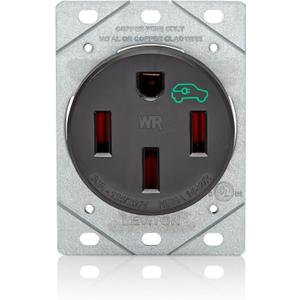 Leviton 50 Amp EV Charging Receptacle/Outlet, Heavy Duty, Weather Resistant, 1450W, Black
