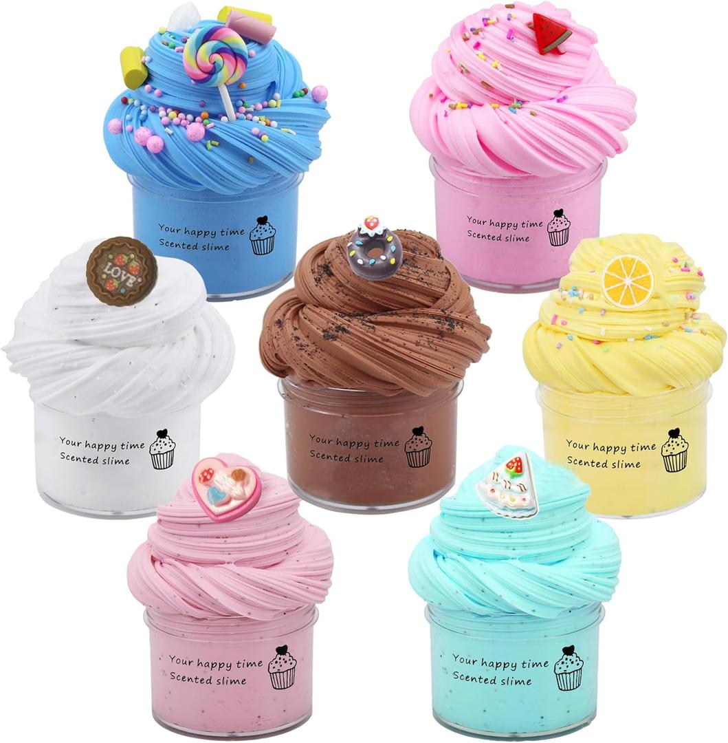 7 Pack Cake Butter Slime Kits, Soft and Non-Sticky Slime Kit Party Favors for Girls and Boys