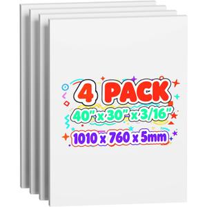 4 Pack Foam Board 30"x40", 3/16 Inch Thickness White Poster Board, Double-Sided Acid-Free Foam Core Board, Large Lightweight Polystyrene Mat Board for Painting, Display, Craft & School Projects