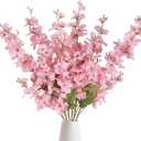6PCS Long Stem Artificial Delphinium Flowers 35.43'' Pink Fake Larkspur Artificial Flower for Tall Vase Wedding Arrangements Bridal Bouquets Blossoms Flowers for Home Table Decor(Pink)