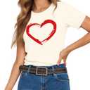 HERLOLLYCHIPS Women Cute Heart Graphic Crewneck Short Sleeve Regular Fit Casual Tee T-Shirts Tshirt Tops (White, XL)