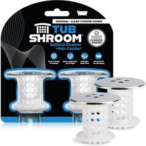 TubShroom Bathtub Drain Protector and Hair Catcher - 2 Pack, Chrome - Fits 1.5" - 1.75" Bathtub and Shower Drains