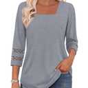 Women's 3/4 Sleeve Tops Square Neck Dressy Casual T-Shirt 2025 Trendy Fashion Business Shirt Fall Basic Tee Blouse Grey L (L)