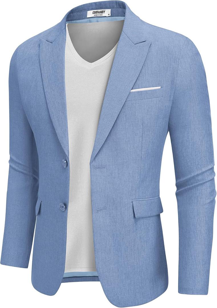 COOFANDY Mens Blazer Casual Two Buttons Sport Coat Slim Fit Lightweight Suit Jackets (3X-Large, Light Blue)