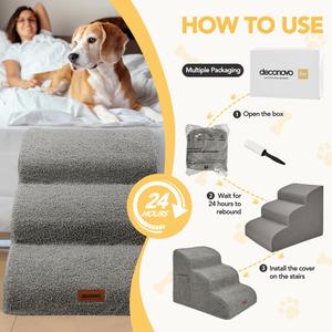 Deconovo Dog Stairs for Old Cats, Injured Doggies and Puppies, 3 Steps Pet Stairs Dog Ramp with Removable for Bed and Couch, Washable Cover and Non-Slip Floor, 22.5Lx15.7Wx15.7H Inch, Dark Gray