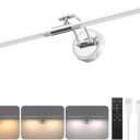 Picture Lights Battery Operated, 30inch 3CCT&Dimmable Picture Frame Light with Remote, 5200mAh Rechargeable Picture Light for Wall, White and Chrome