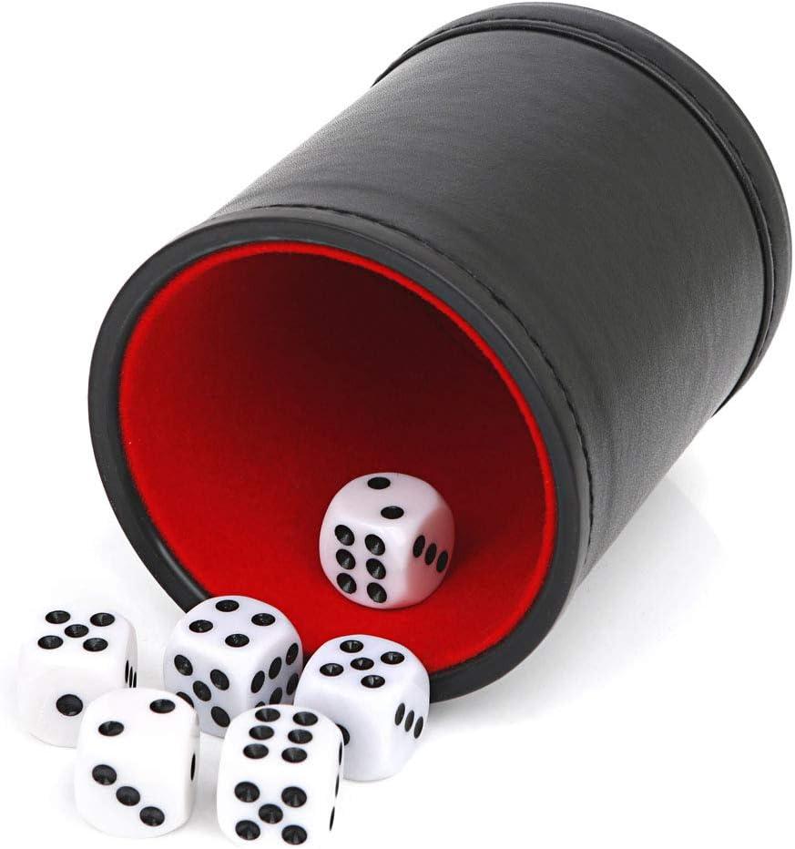 Felt Lined Professional Dice Cup - with 6 Dices Quiet for Yahtzee Game (Black)