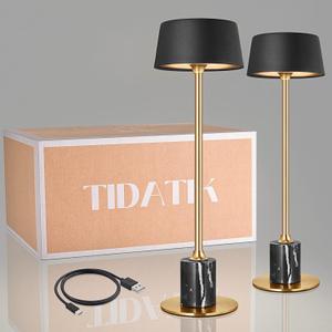 Cordless Lamp Set of 2, Rechargeable and Battery Operated, Powered by 4000mAh Battery, 42-Hour Run Time, Dimmable, Black and Gold Lamp for Bedrooms, Restaurant, Buffet, Patio