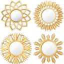 Namalu 4 Pcs Sunburst Mirror for Wall Decor, Small Circle Sun Espejos Decorative Mirror Hanging for Art Entryway Home Decor Bathroom Bedroom Living Room(Elegant,Gold)