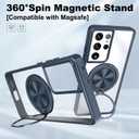 360Spin Magnetic Stand for Samsung Galaxy S21 Ultra Case [Compatible with Magsafe] Military Grade Shockproof Slim Protective Case for Samsung S21 Ultra with Ring Kickstand, Clear Blue
