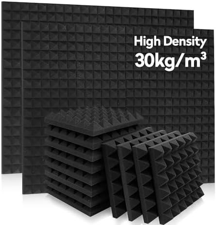 4 Pack AUSLET Acoustic Panels 12 x 12 x 2 Inches, Pyramid Sound Proof Foam Panels for Wall, High Density Black Acoustic Foam Panels,Soundproof Wall Panels