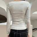 Women's Long Sleeve Slimming Tops Sexy Deep V-Neck Lace Trim Solid Color Short Shirt (M)