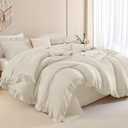 Andency Beige Comforter Set Queen Size, 3 Pieces Shabby Chic Ruffle Bedding Comforter Sets for Queen Bed, Lightweight Fluffy Soft Microfiber Farmhouse Comforter Set (Queen (90"x90"))