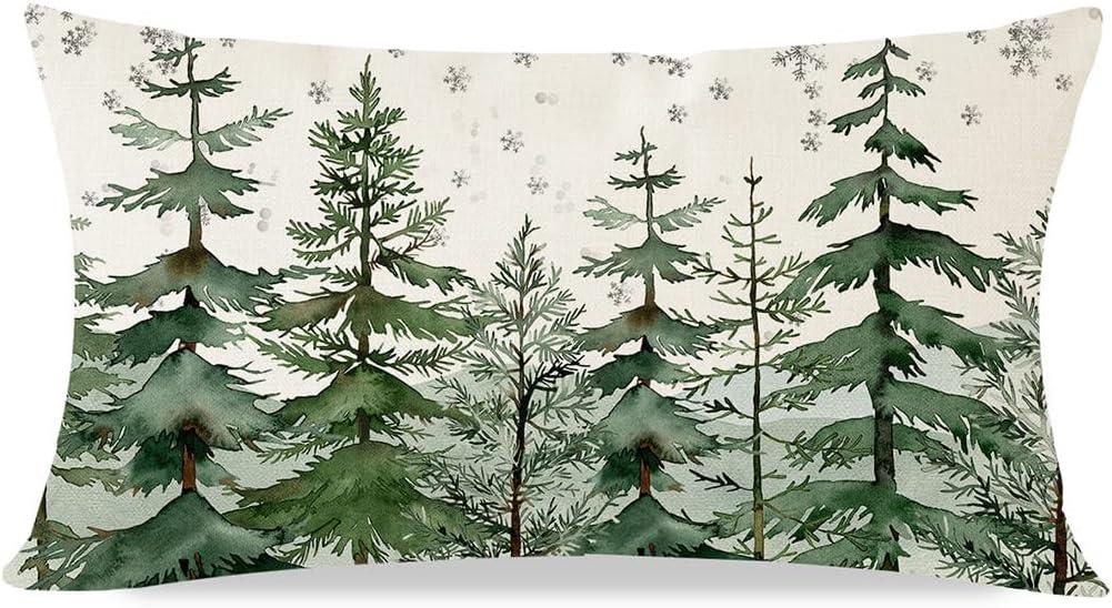 PANDICORN Christmas Tree Pillow Covers 12x20 Inch Farmhouse Forest Green Christmas Decorations Rustic Christmas Lumbar Pillows Decorative Throw Pillows Cases Winter Holiday Decor for Home Couch