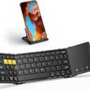 Foldable Bluetooth Keyboard, Wireless Portable Keyboard with Larger Touchpad, Pocket-Sized Folding Travel Keyboard for MacOS Android Windows iOS, Sync Up to 3 Devices (BT5.1 x 3) (Black)