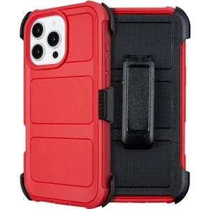 for iPhone 16 Pro Max Phone Case with Belt Clip Holster Kickstand, Shockproof Heavy Duty Rugged, 2 Layers of Sturdy, Cases for iPhone 16ProMax, for Protective i Phone Case 16 Pro Max Defender Red