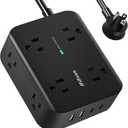 Power Strip Surge Protector - Flat Plug, Wall Mount, 6FT Extension Cord with Multiple Outlets, 8 Wide Outlets with 4 USB Ports (2 USB C), Charging Station Overload Protection Home Apartment Essentials