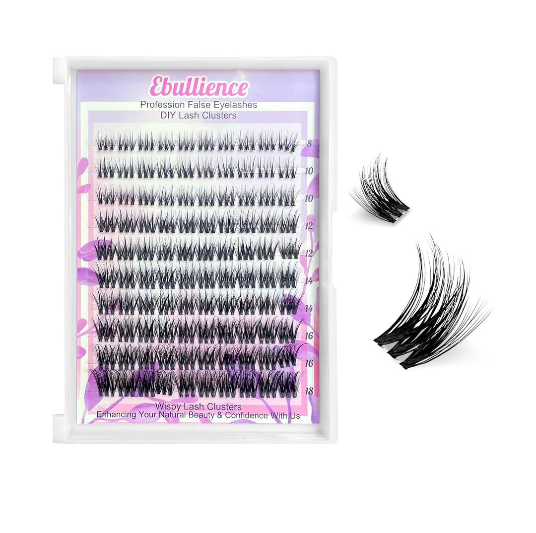 2 x Lash Clusters D Curl Invisible Soft Ultra-Thin Band Clusters Lashes Eyelashes Individual Lashes DIY Lash Extensions at Home False Lashes Wide Band Wispy Eye Lash Clusters 0.06D 8-18 MIX 100pcs
