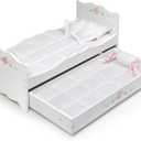 Badger Basket Doll Bed with Trundle and Bedding  Elegant White and Rose Bed for 18 to 20-Inch Dolls with Deluxe Mats and Pillows