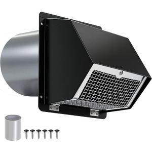 10 Inch Dryer Vent Cover Outside – Heavy-Duty Galvanized Steel, Optimized Hood with Screen & Damper, Pest-Proof Wall Vent for Dryer, Kitchen, Bathroom, Garage, AC – Black