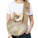 Pawaboo Dog Sling Carrier for Small Dogs, Ultra-Breathable Dog Carrier Sling Up to 14lbs, Hand-Free Widened Strap Dog Purse for Cat & Puppy, Dog Pouch Carrier Built-in Safety Leash, Khaki
