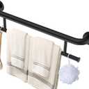 Black Towel Grab Bar 24 Inch - 1.25 Diameter, Zepolu Stainless Steel Safety Bar w/Towel Holder for Bathroom, Shower Assist Balanced Support Handle, Wall Mounted Towel Rack for Senior Elderly Handicap