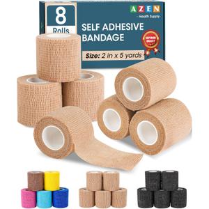 AZEN 8 Pack Self Adhesive Bandage Wrap, 2" X 5 Yards Elastic Cohesive Bandage Wrap, Skin Color Athletic Tape, Vet Wrap, Ankle Tape, Tattoo Grip Tape Wrap