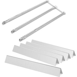 QuliMetal 24.5" Flavorizer Bars & SUS304 34 1/4" Grill Burners for Weber Genesis 300 Series - Fits Genesis E310 E320 S310 S320 Grill Parts with Side Control, Replaces for Weber 7540, 67722, 67820