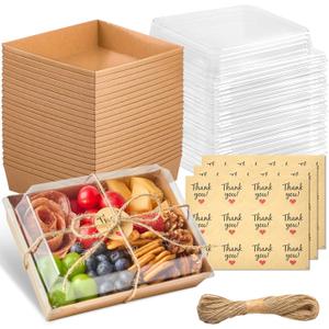 Kucoele 7 x 5 Inches Large Charcuterie Boxes with Clear Lids, 25 Pack Disposable Bakery Dessert Boxes, To Go Food Containers for Pastries, Chocolate Strawberries, Sandwiches, Cookies (Brown)