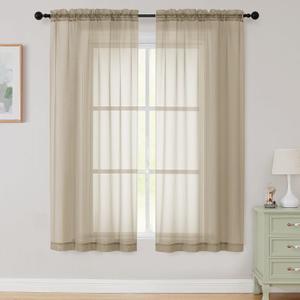 Sheer Taupe Curtains for Bedroom Living Room 63 Inch Length 2 Panels, Airy Soft Light Filtering Sheer Dining Room Curtains, Modern Rod Pocket Drapes, Taupe, Each 42" Wx63 L Inches