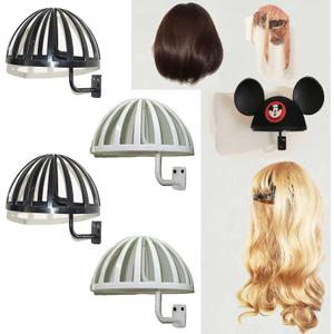 Pmsanzay 4 Pack Wall Mount Hanging Wig Stand, Wig Drying Holders, Plastic Wigs and Hats/Cap Rack Styling Drying Display Hangers, hold the shape of the wig and are EASY TO MOUNT. (2 Black+2 White)