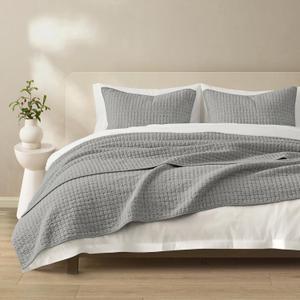 Wonderful 100% Cotton Jersey Knit Quilt - Rice Stitch Grey Stripe Queen Quilt with Two Pillow Shams - Soft & Breathable, All-Season Use, Hypoallergenic, Prewashed, Bedspread & Coverlet, 94"x94"