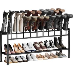 DIMJ Boot Rack 3-Tier - Black Metal Boot Storage Rack for Tall Boots Organizer Tall Boots, Multiuse Shoe Rack for Boots, Sneakers, High-Heel, Entryway, Fit for 10 Pairs, Black