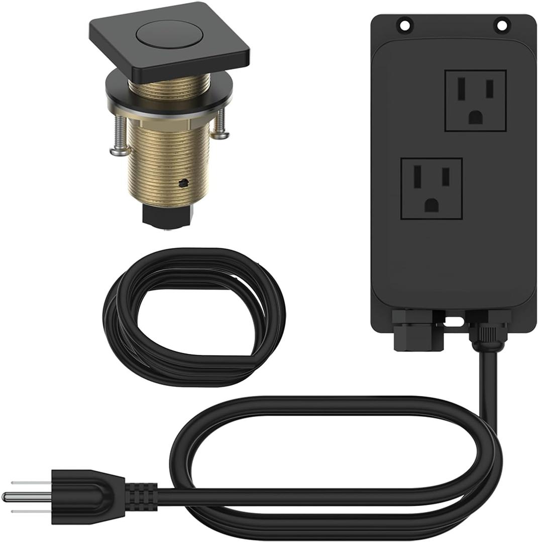 KANARY Square Garbage Disposal Air Switch Kit, Sink Top Air Push Brass Button for Waste Disposer, Safe for Wet Hands Food(Matte Black)