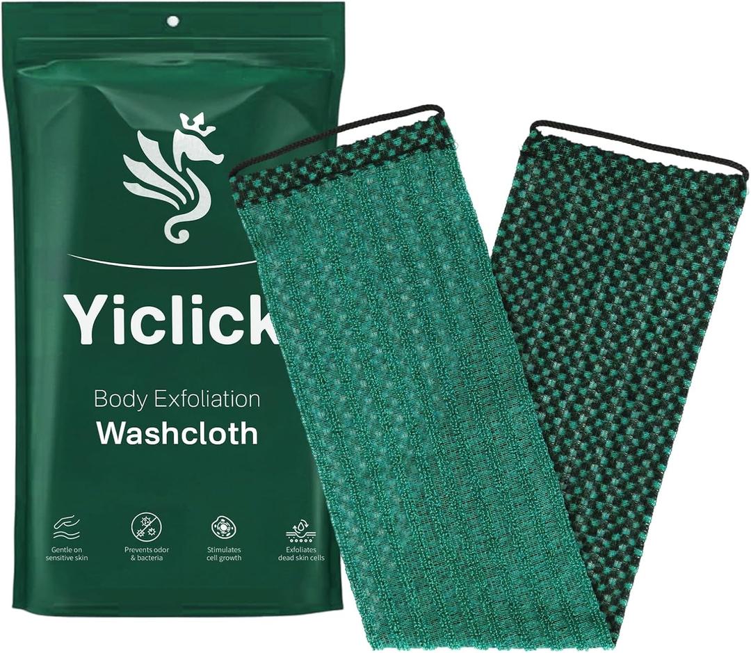 Yiclick Dual-Textured Exfoliating Washcloth Towel - Back Scrubber for Use in Shower Bath