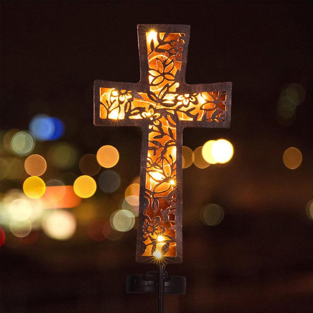 Solar Cross Garden Stake Lights 38inch Metal Outdoor Waterproof Memorial Garden Decor 2 Lighting Modes Cemetery Decorations for Grave for Remembrance Gifts & Sympathy Gifts