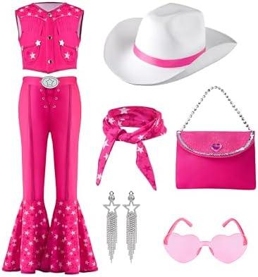 Spooktacular Creations Halloween Girls Pink Cowgirl Costume, Kids 70s 80s Hippie Disco Outfits for Dress Up Cosplay Party XL