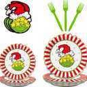 Arsemica Funny Christmas Party Plates and Napkins Set, 96 Pcs Christmas Dinnerware Set Paper Plates Cocktail Napkins Forks, Holiday Birthday Party Supplies, Xmas Tableware Favors