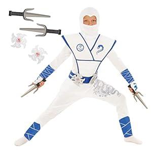Morph Deluxe Boys Ninja Costume With Ninjas Warrior Toy Accessory, Kids Ninja Costumes, Boy Halloween Costume (Medium, White) , 7-9
