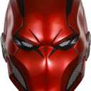 Red Hood Helmet Metallic Mechanical Style Piercing Eye Detail Form-Fitted Deluxe Cosplay Prop for Fans & Collector's Edition (Red)