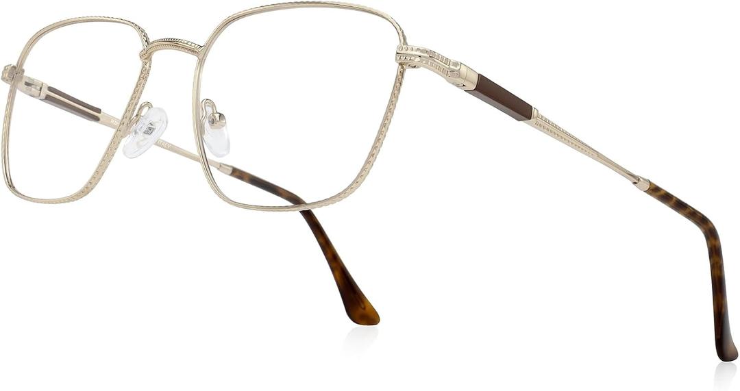 Classic Square Reading Glasses for Men Women Light Blocking Computer Readers Spring Hinge Metal Frame Acetate Legs