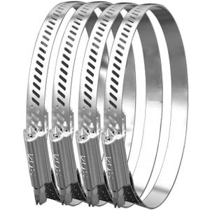 YONYONICE 8 Inch Diameter SUS304 Stainless Steel Hose Clamps (4-Pack) - Adjustable 194-216mm Worm Drive Clamp for Air/Water Duct Collection.